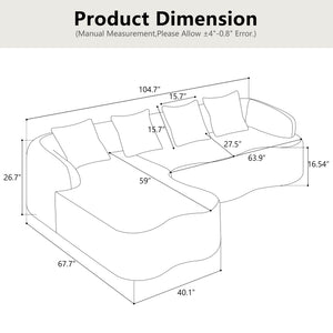 English Elm Full L-Shape Sectional Sofa with Curved Chaise, Modular Chenille Couch, High-Density Comfort for Apartment Living Green W3612S00003