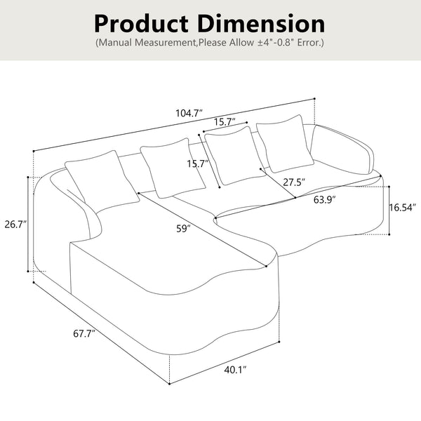 English Elm Full L-Shape Sectional Sofa with Curved Chaise, Modular Chenille Couch, High-Density Comfort for Apartment Living Green W3612S00003