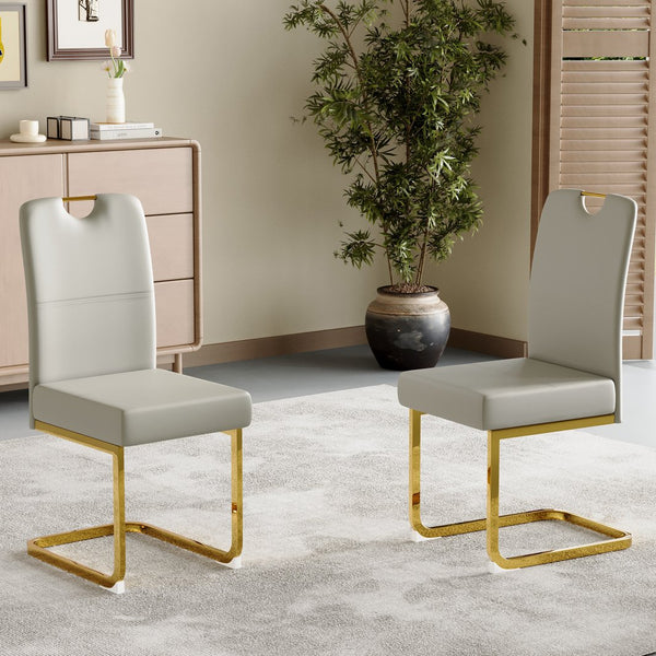 English Elm Modern Cantilever Gold Frame Pu Leather Dining Chairs Glam Set of Four Gray W3875P372988