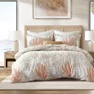 English Elm 3-piece King Cotton Sateen Duvet Set Botanical Herb Print 300tc Terracotta Linen B035P408292