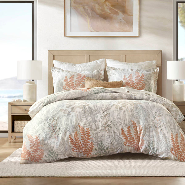 English Elm 3-piece Botanical Cotton Sateen Duvet Set with 300tc Earthy Print and Shell Buttons B035P408291