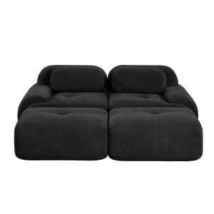English Elm 2-seat Modular Corduroy Sofa Ergonomic Curved Design with Resilient Cushioning for Living Rooms Black W714S01274