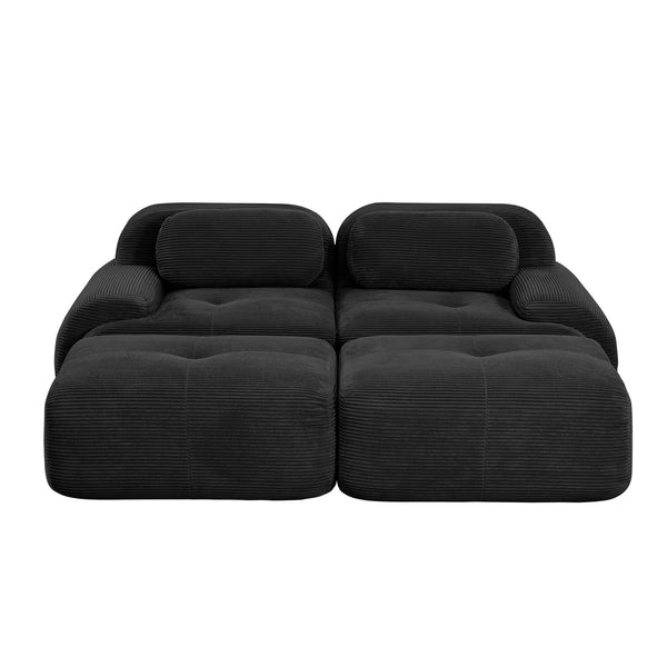 English Elm 2-seat Modular Corduroy Sofa Ergonomic Curved Design with Resilient Cushioning for Living Rooms Black W714S01274