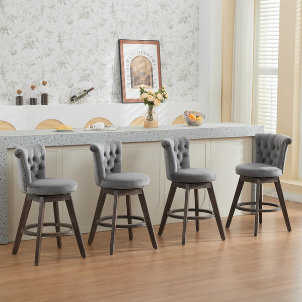 English Elm 26" Plush Velvet Swivel Counter Stools Set of 2 with Tufted Back, High-Res Foam & Sturdy Wood Legs Gray W1143P362519