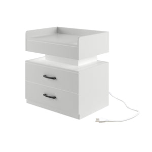 English Elm 1 Nightstand with Remote LED Strip Light, Two Drawers and Spacious Storage for Cozy Ambient Bedrooms White W368P239008