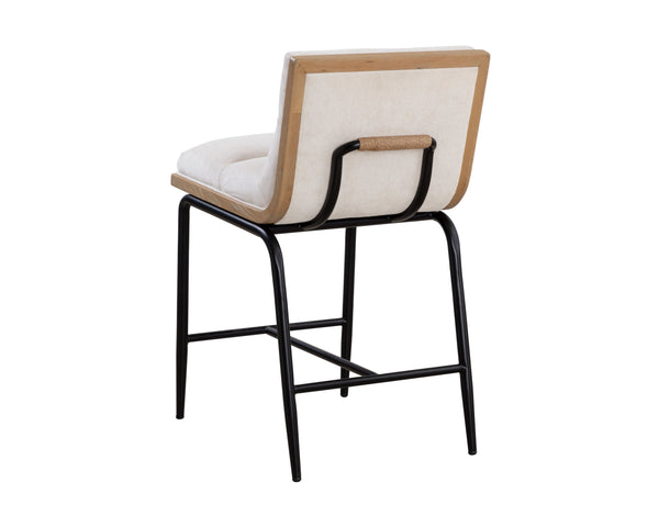 Sunpan Abilene Counter Stool - Plush Polo Club Muslin Seat, Rustic Oak Frame & Stylish Matte Black Legs
