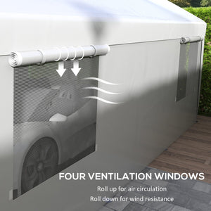 English Elm Outsunny 10x20 Portable Carport Galvanized Steel Frame Upf30 Cover Roll-up Doors W2225P217043