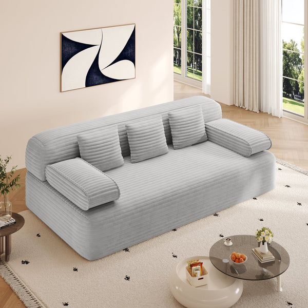 English Elm 78.7" Frameless Convertible Corduroy Sofa Sleeper Queen Bed for Compact Living Spaces Light Grey W3219P427164