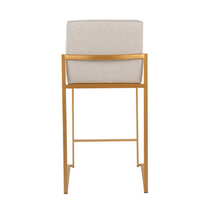 English Elm Fuji 26" High Back Counter Stool Set Of 3 In Elegant Gold Steel & Soft Beige Fabric For Modern Spaces B202P221964