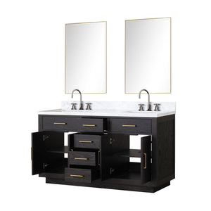 English Elm Black Oak Double Bath Vanity With Carrara Marble Top, Chrome Faucets & 28" Mirrors - Ready To Install! B2731S02172