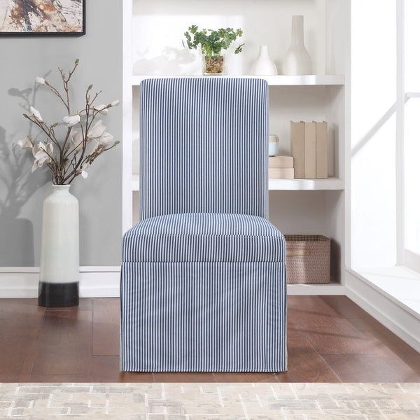 OSP Home Furnishings Adalynn Slipcover Dining Chair  - Set of 2 Navy Stripe