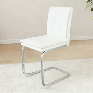 English Elm Modern Pu Leather Cantilever Dining Chairs Set of 4 with Steel Arc Frame for Kitchen White W5123P454222