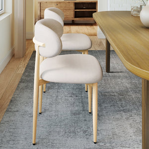 English Elm Dining Chair Set with Wood Grain Metal Frame Upholstered Seat Modern Farmhouse Kitchen Cream W3316P449683