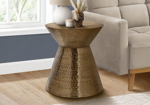 English Elm Accent Drum End Table with Hammered Metal Finish — 22" Handcrafted Cone Shape for Chic Living Spaces Copper 23 L x 23 W x 19 H B2710P219459