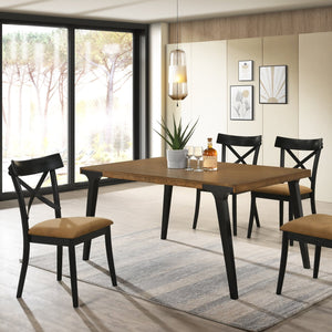 English Elm Brown Padded Side Chair Set of 2 with Beige Fabric Upholstery and Sleek Black Legs for Dining Comfort and Style Black Brown B062P209260