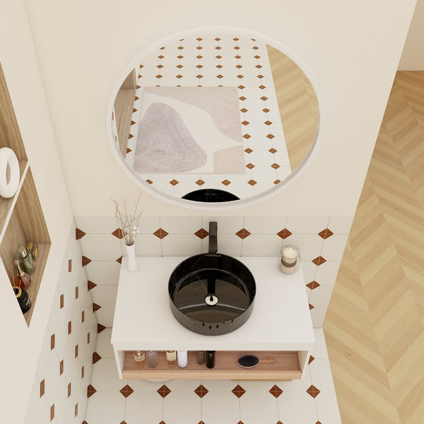 English Elm 36" Floating Bathroom Vanity Light Oak Modular Cabinet with Gel Coat Integrated Sink White + Light Oak,White+Black W3450S00065