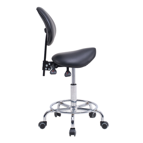 English Elm Saddle Ergonomic Swivel Stool with Backrest, Hydraulic Tilt, Footrest & Smooth Wheels for Clinic W2069P342823