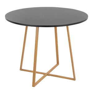 English Elm Dining Table Round Natural Wood Top with Metal Base Modern Style Seats Four Black B202S02200