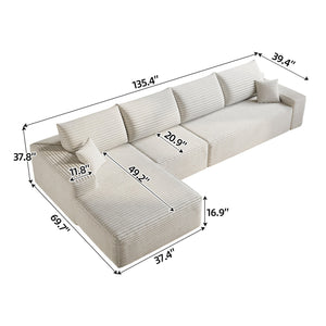 English Elm 135" Cloud Sectional Sofa – L-Shape Modular Couch With Plush Corduroy For Ultimate Comfort & Style W2824S00117
