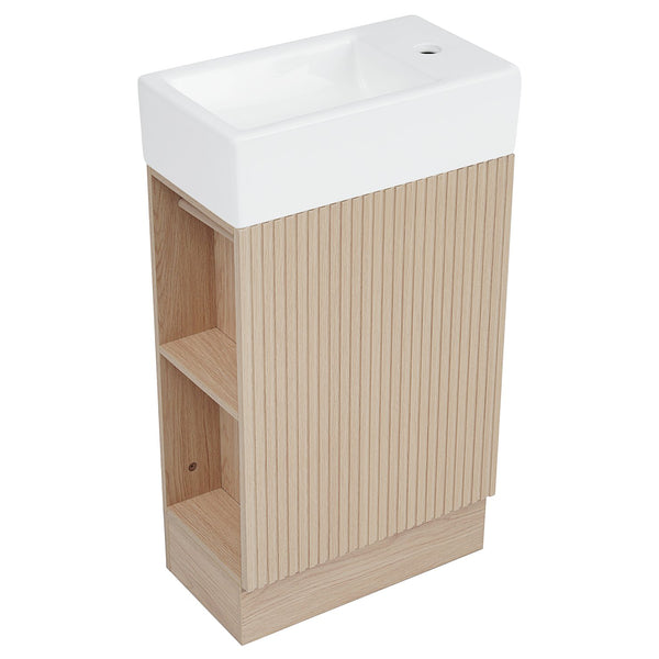 English Elm 18.6" Bathroom Vanity with Sink and Ceramic Top, MDF Cabinet with Door, TP Holder & Shelf Natural N725P212181N