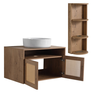 English Elm 30" Floating Bathroom Vanity Oak Finish Ceramic Vessel Sink Soft Close Plywood Cabinet W999S00501