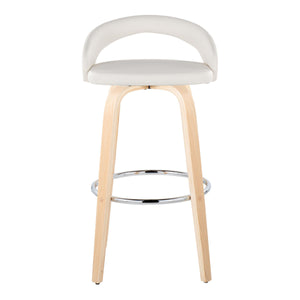 English Elm Fixed-height Swivel Barstools Walnut Bentwood Legs White Velvet Seat Set of 2 White B202S01915