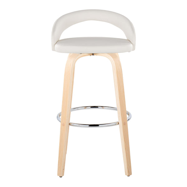English Elm Fixed-height Swivel Barstools Walnut Bentwood Legs White Velvet Seat Set of 2 White B202S01915