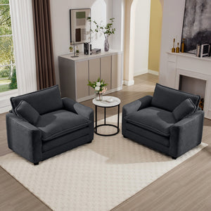 English Elm Luxurious Deep-Seated Sofa Set With 2 Single Chairs In Grey Corduroy - Cozy Comfort For Any Space W714S00824
