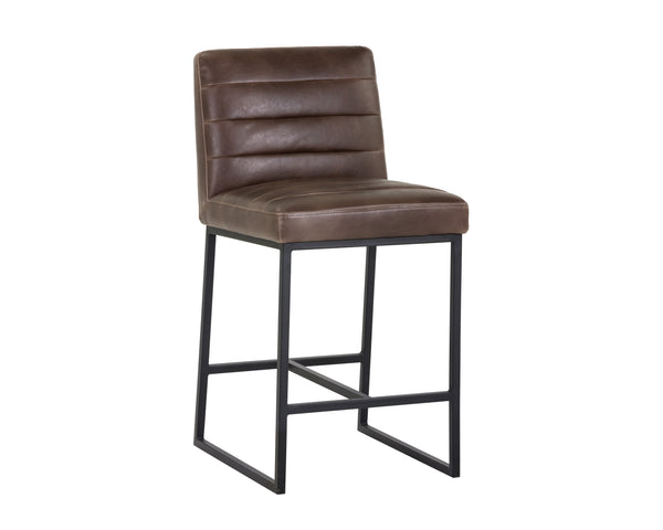 Sunpan Spyros Modern Barstool with Channel Tufting and Sleek Black Powder-Coated Steel Frame for Stylish Spaces Havana Dark Brown