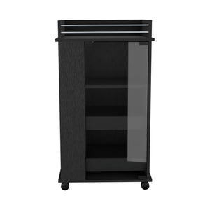 English Elm Baltimore Black Bar Cart with Glass Door, 2 Side Shelves, Casters for Mobile Cocktail Service, Organized Beverage Station B070P188862