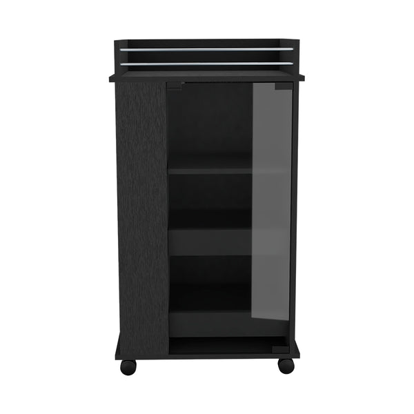 English Elm Baltimore Black Bar Cart with Glass Door, 2 Side Shelves, Casters for Mobile Cocktail Service, Organized Beverage Station B070P188862