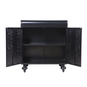 English Elm Art Accent Cabinet Antique Black Steel Sideboard with Embossed Pattern, Sturdy 75 lb Shelves & Rustic Charm W3122P272554