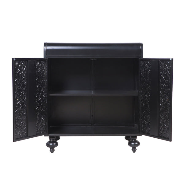 English Elm Art Accent Cabinet Antique Black Steel Sideboard with Embossed Pattern, Sturdy 75 lb Shelves & Rustic Charm W3122P272554