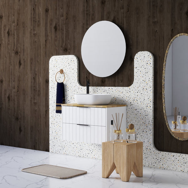English Elm 32-Inch Modern Minimalist Wall-Mounted Bathroom Vanity With Solid Wood Top And Square Ceramic Sink W3151S00009