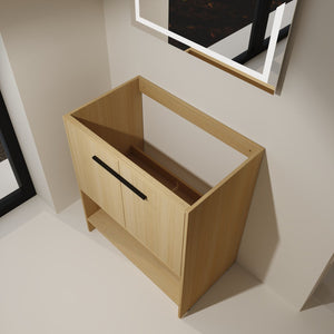 English Elm 30" Freestanding Bathroom Vanity Cabinet with 2 Doors, Integrated Basin & Open Shelf, Modern Ergonomic Design Oak W1972P268398