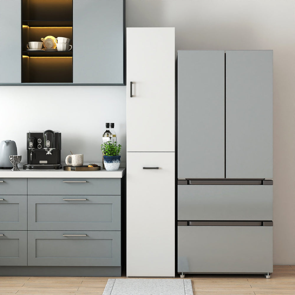 English Elm Kitchen Pantry Cabinet Freestanding Tall Storage with Pull Out Shelves Slim White Design W331P373803