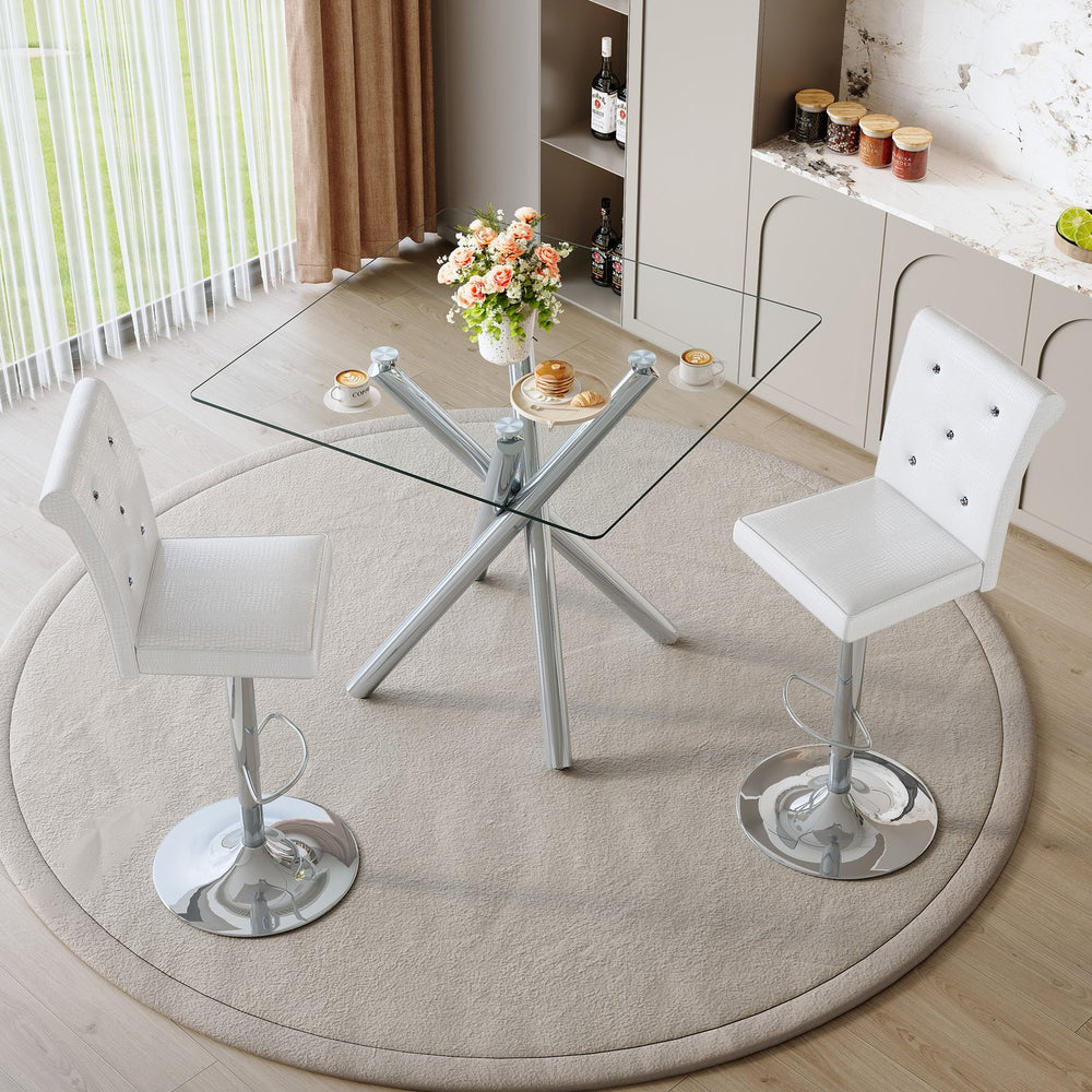 English Elm Modern Glass Top Pub Set with Swivel Pu Leather Stools Chrome Base Kitchen Bar W3875S00032
