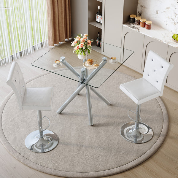English Elm Modern Glass Top Pub Set with Swivel Pu Leather Stools Chrome Base Kitchen Bar W3875S00032
