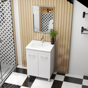 English Elm 24-Inch Floor-Mounted Bathroom Vanity Combo With Sink & Mirror – Compact Design For Modern Spaces W3151S00029