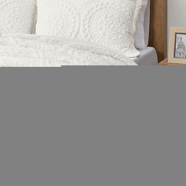 JLA Home Madison Park - Embroidered Ivory Medallion Faux Fur Comforter Mini Set — Ultra Plush, Machine Washable, Year-Round Luxury 90 L x 90 W x 1.5H MP10-5058