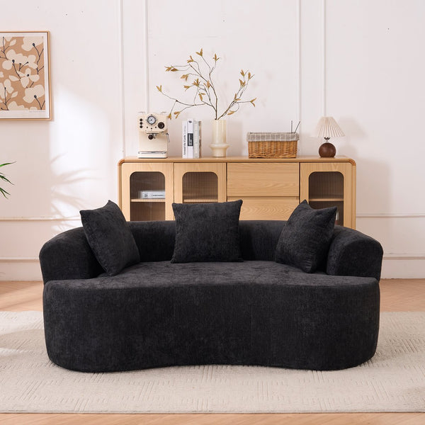 English Elm Crescent-shaped Cloud Sofa Three Seat Low Profile Chenille Living Room Curved Couch Black W2012P375731