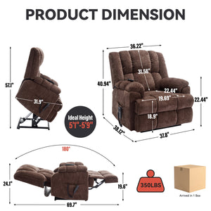 English Elm Dual Motor Power Lift Recliner Chenille Chair with Massage Heat and Infinite Positions Brown W3224P288490