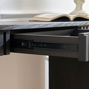 English Elm 59.05'' Matte Finish Console Table Curved Top Striped Legs Slim Entryway Foyer Black W876P439956