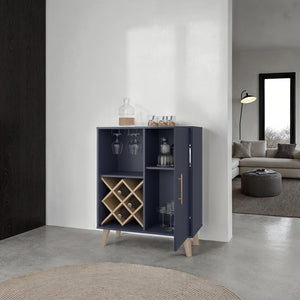 English Elm Bar Severn Bar Cabinet 38.6" H, Alby Blue & Natural Oak, 1 Door 1 Drawer 4 Shelves, Stylish Storage B097P395908