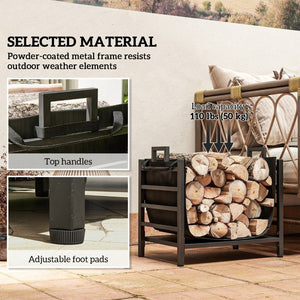English Elm Outsunny Heavy-Duty Firewood Rack With Removable Log Carrier - Indoor/Outdoor Storage Holder, Black W2225P249987-GIGA