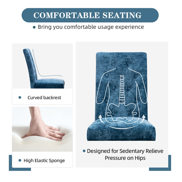 English Elm Set of 2 Modern Dining Chairs with Plush Velvet Tufting, Sturdy Steel Legs, Ergonomic S-Shaped Springs Lake Blue D772095823