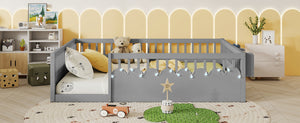 English Elm Full Montessori floor bed offering high rails, built-in light and shelf for safe independent sleep and storage Grey 79.13 L x 13 W x 6.3 H W2593P333796