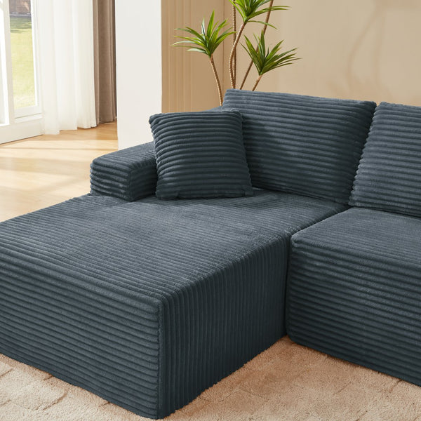 English Elm L-shaped Corduroy Sectional Sofa Deep Seat Modular Cloud Couch for Living Room W2339S00118