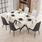 Hearth and Haven Aiden 7-Piece Dining Set with Rectangular Table and 6 Upholstered PU Chairs, Black and White W1151S00972