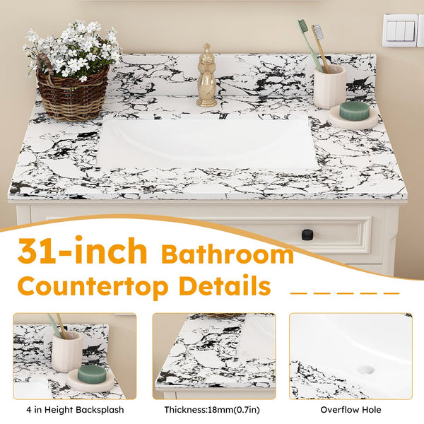 English Elm 31"X22" Bathroom Vanity Top With Undermount Ceramic Sink, Backsplash & Durable Panda White Finish W509P362103